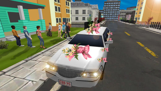豪华轿车与停车场的婚礼运输