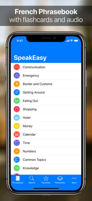 SpeakEasy French ~ Offline Phrasebook and Flashcards with Native Speaker Voice and Phonetics